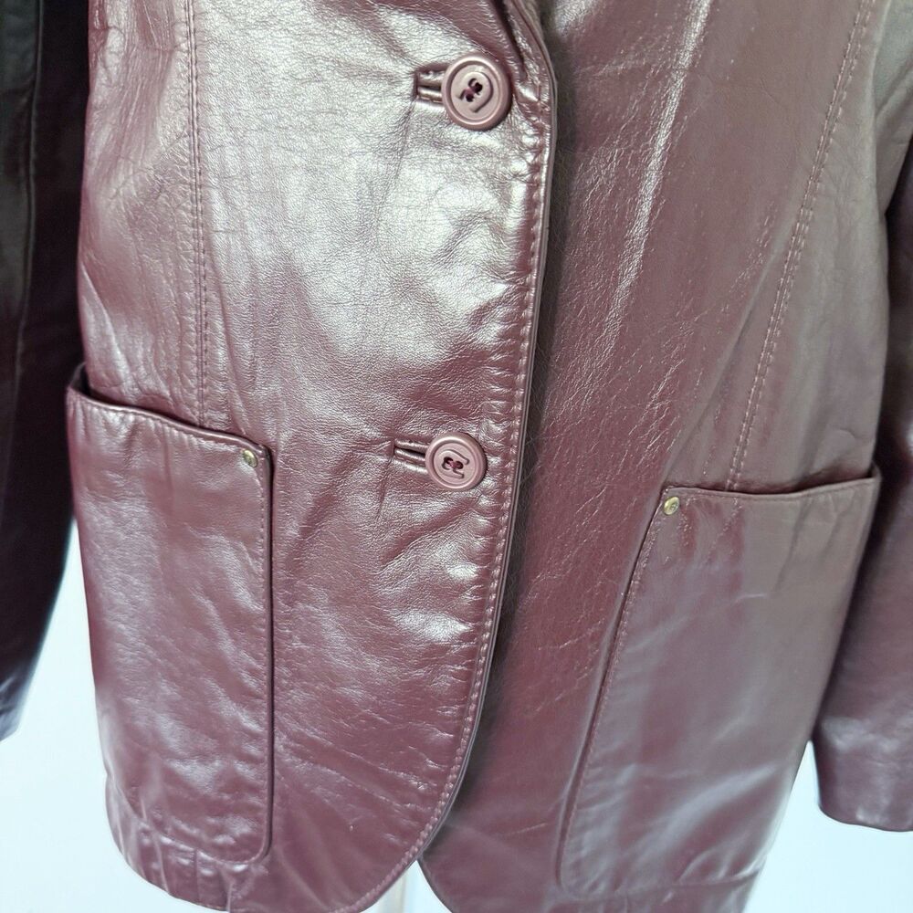 Vintage Etienne Aigner Leather Blazer Jacket Womens Oxblood Size 6 XS/S Small - Picture 10 of 16